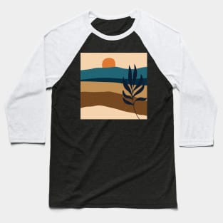 Contemporary abstract mountains and hills landscape with leaves branch digital design illustration Baseball T-Shirt